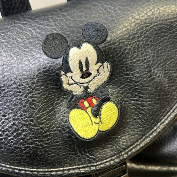 Vintage 90s Mickey Mouse large black leather backpack Disney - Picture 9 of 11